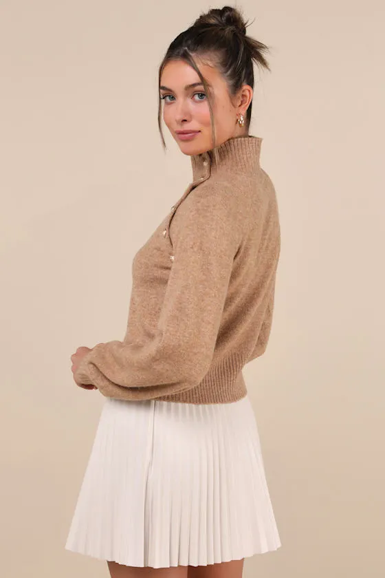 Office Crush Heather Brown Asymmetrical Button-Front Sweater sold by Lulus product image thumbnail 2