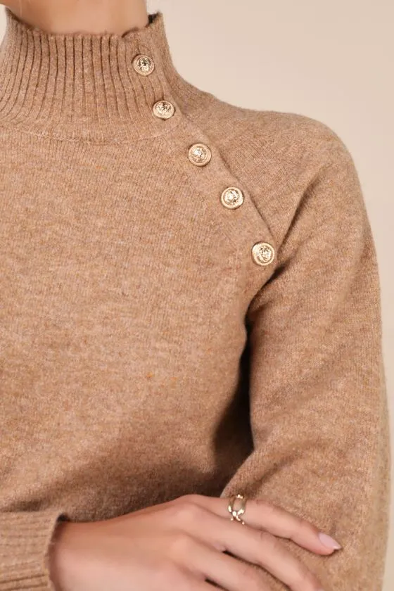 Office Crush Heather Brown Asymmetrical Button-Front Sweater sold by Lulus product image thumbnail 4