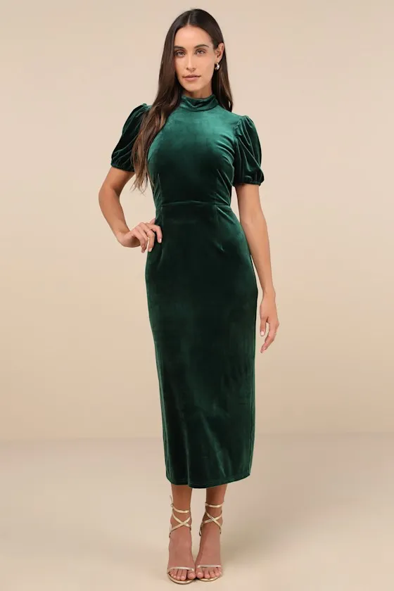 Fabulous Intuition Emerald Velvet Backless Column Midi Dress sold by Lulus