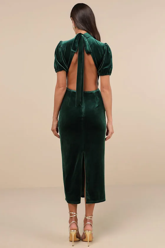 Fabulous Intuition Emerald Velvet Backless Column Midi Dress sold by Lulus product image thumbnail 4