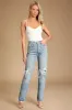 90s Pinch Waist Light Wash Distressed High Rise Straight Jeans sold by Lulus