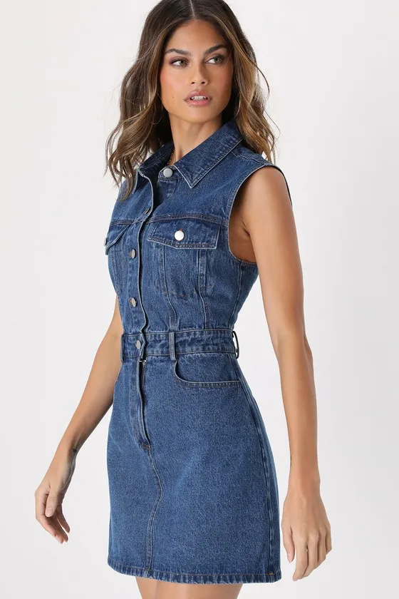 Ready to Charm Medium Wash Denim Mini Dress sold by Lulus product image thumbnail 4