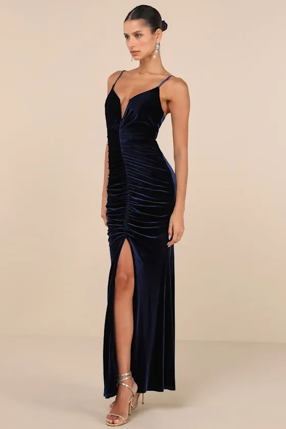 Stunning Invitation Navy Velvet Ruched Sleeveless Maxi Dress sold by Lulus product image thumbnail 2