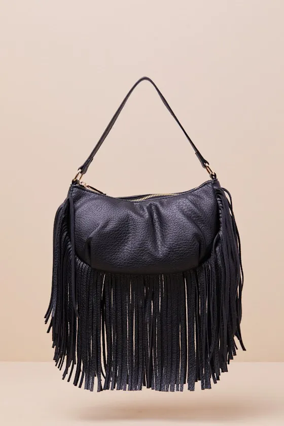 Bold Agenda Black Fringe Shoulder Bag sold by Lulus product image thumbnail 2