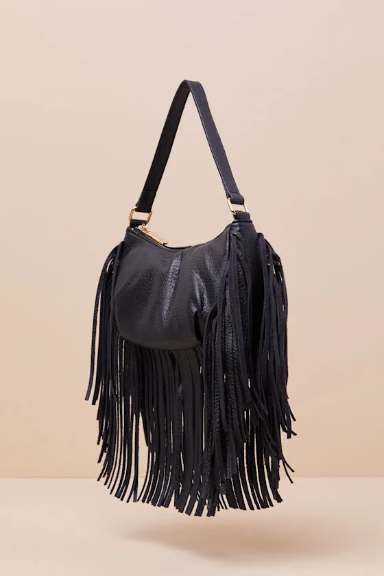 Bold Agenda Black Fringe Shoulder Bag sold by Lulus product image thumbnail 3