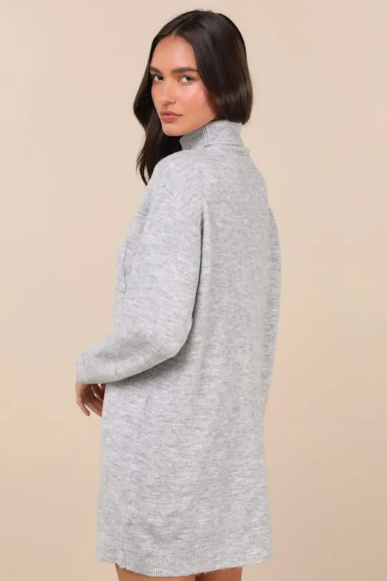 Positively Charming Heather Grey Turtleneck Mini Sweater Dress sold by Lulus product image thumbnail 3