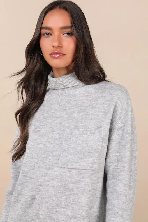 Positively Charming Heather Grey Turtleneck Mini Sweater Dress sold by Lulus product image thumbnail 4