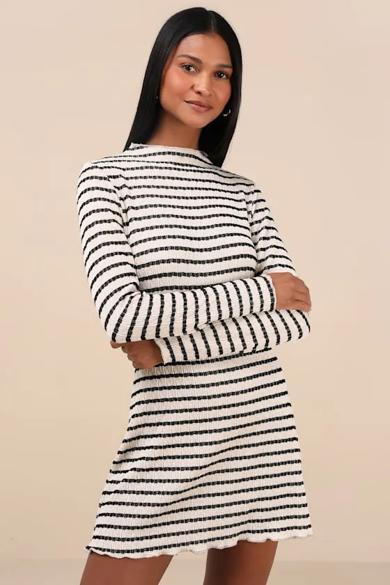 Flattering Forecast Striped Textured Long Sleeve Mini Dress sold by Lulus