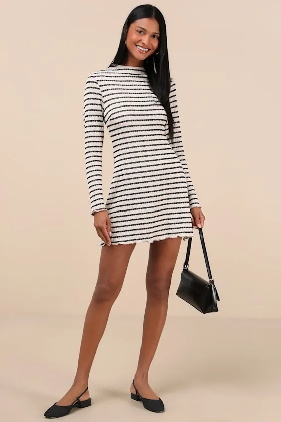 Flattering Forecast Striped Textured Long Sleeve Mini Dress sold by Lulus product image thumbnail 3