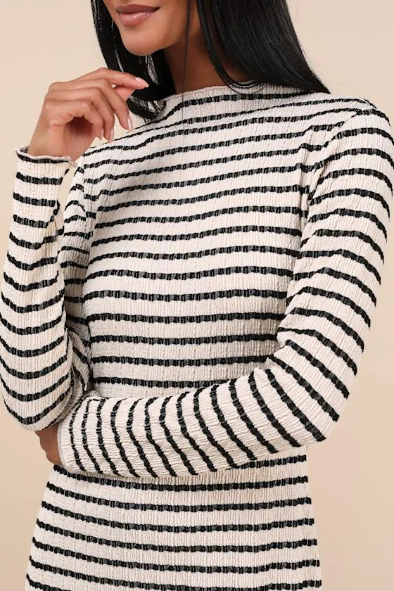 Flattering Forecast Striped Textured Long Sleeve Mini Dress sold by Lulus product image thumbnail 4