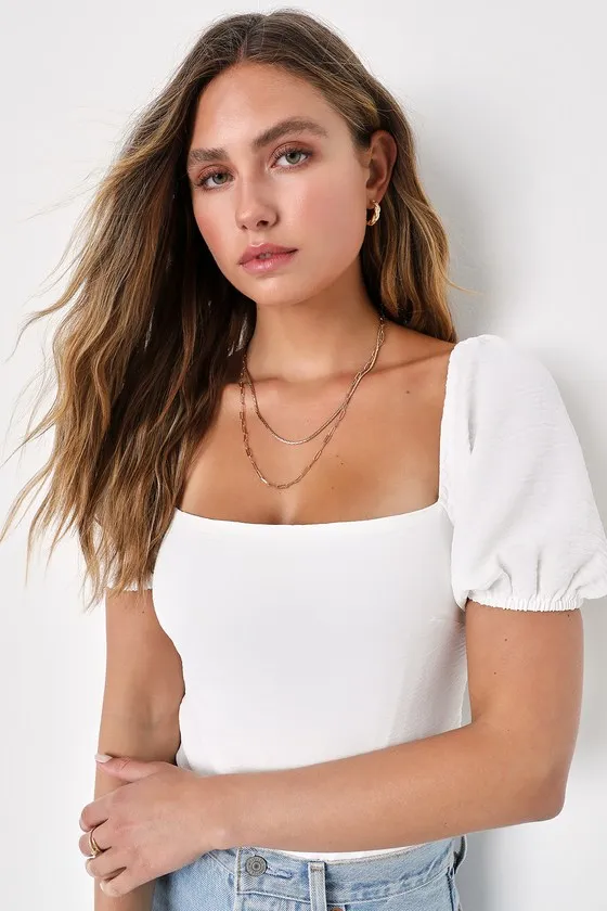 Abundance of Love White Textured Puff Sleeve Tie-Back Bodysuit sold by Lulus product image thumbnail 2