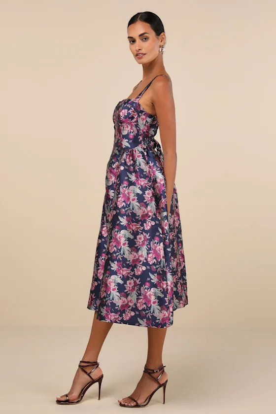 Attractive Essence Navy Floral Jacquard Midi Dress With Pockets sold by Lulus product image thumbnail 2
