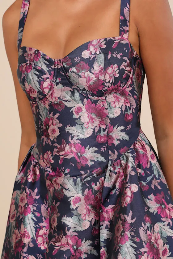 Attractive Essence Navy Floral Jacquard Midi Dress With Pockets sold by Lulus product image thumbnail 4