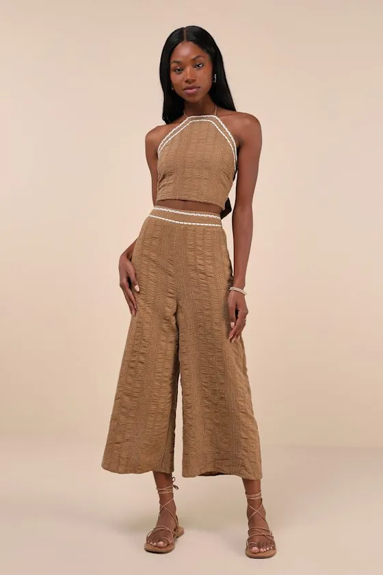 Sunny Confidence Brown Textured Velvet Wide-Leg Pants sold by Lulus