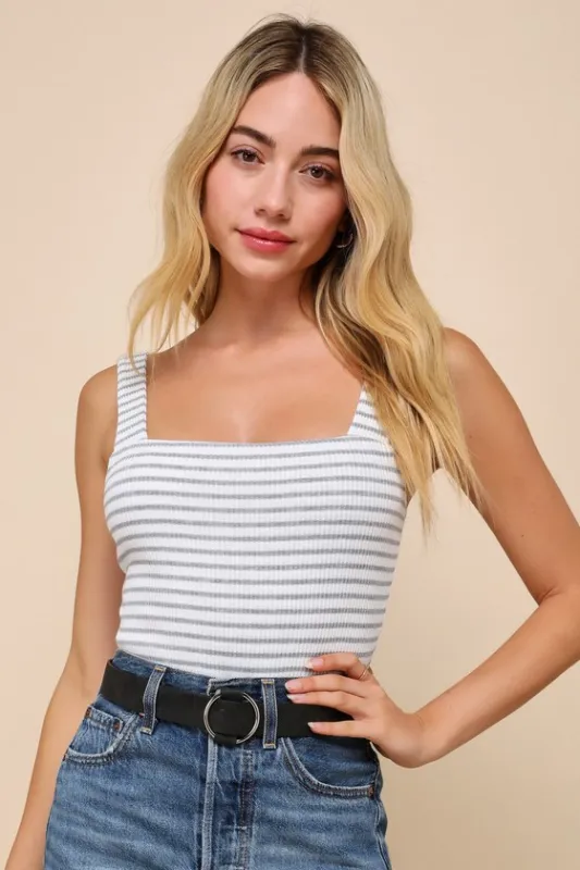 Casual Adventures Ivory Striped Ribbed Sleeveless Bodysuit sold by Lulus