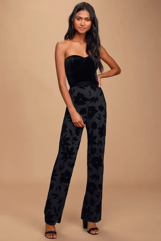 Love About It Black Velvet Strapless Jumpsuit sold by Lulus