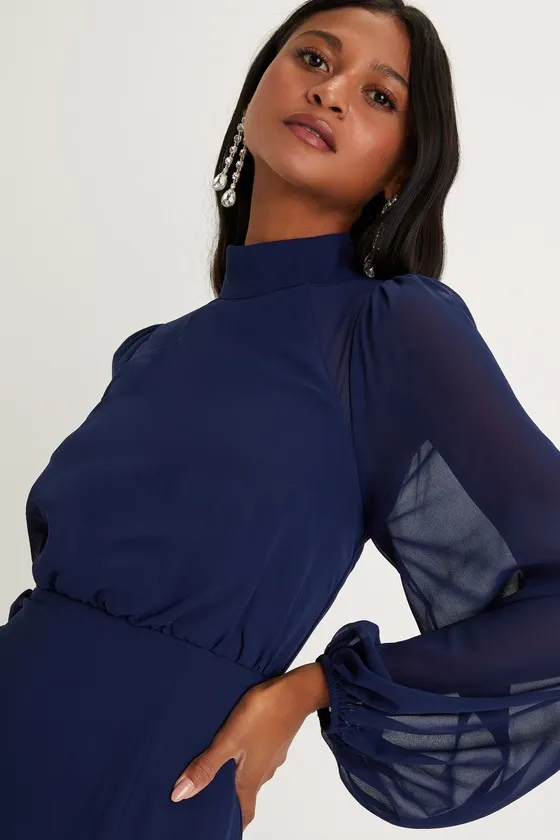 Graceful Entrance Navy Blue Long Sleeve Backless Maxi Dress sold by Lulus product image thumbnail 3