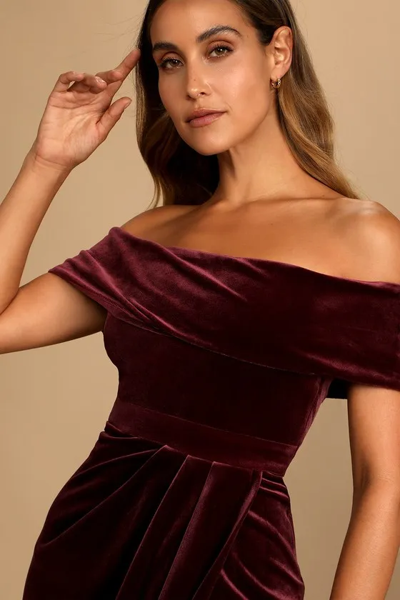 I'm Enchanted Burgundy Velvet Off-the-Shoulder Maxi Dress sold by Lulus product image thumbnail 2