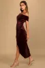 I'm Enchanted Burgundy Velvet Off-the-Shoulder Maxi Dress sold by Lulus