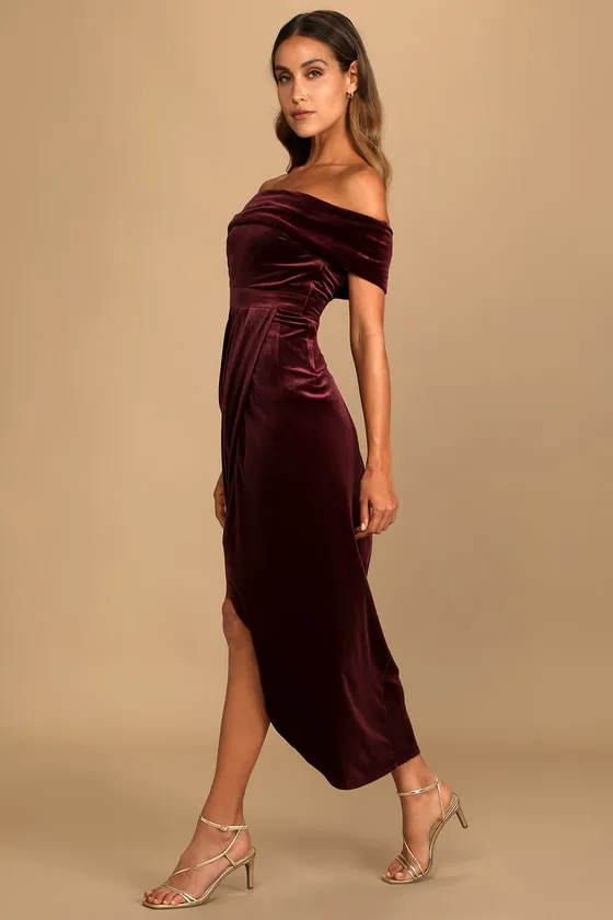 I'm Enchanted Burgundy Velvet Off-the-Shoulder Maxi Dress sold by Lulus product image thumbnail 3