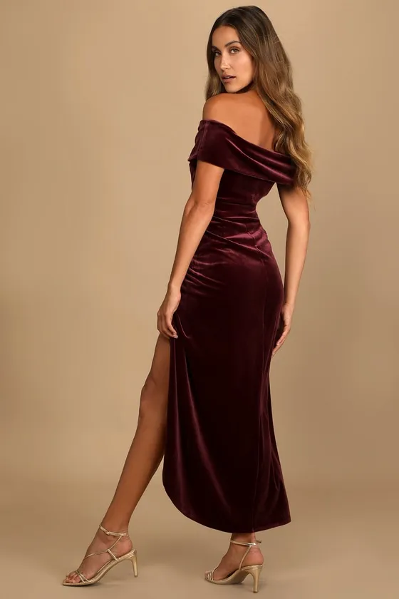 I'm Enchanted Burgundy Velvet Off-the-Shoulder Maxi Dress sold by Lulus product image thumbnail 4
