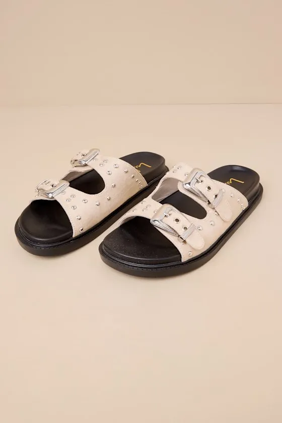 Jadah Bone Suede Studded Buckle Slide Sandals sold by Lulus product image thumbnail 2