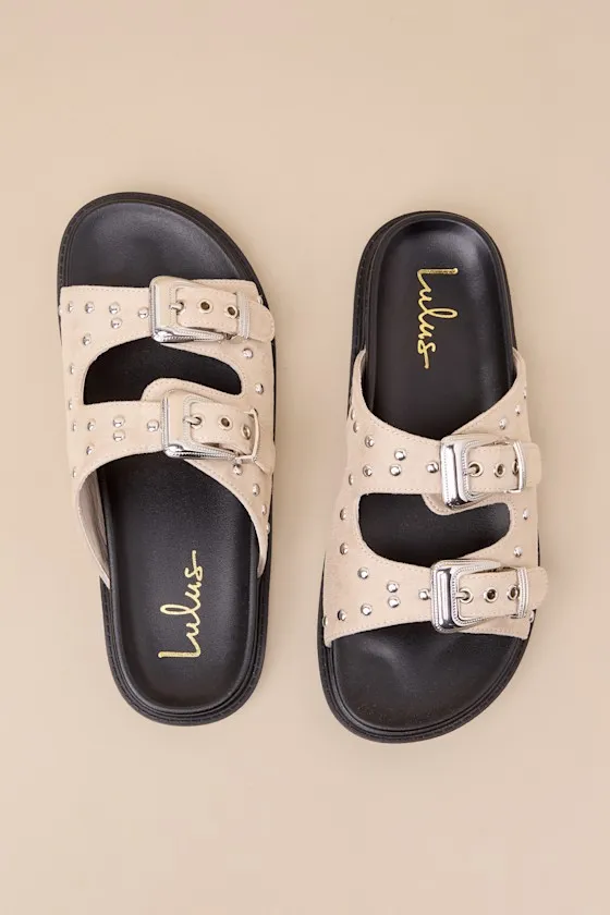 Jadah Bone Suede Studded Buckle Slide Sandals sold by Lulus product image thumbnail 3