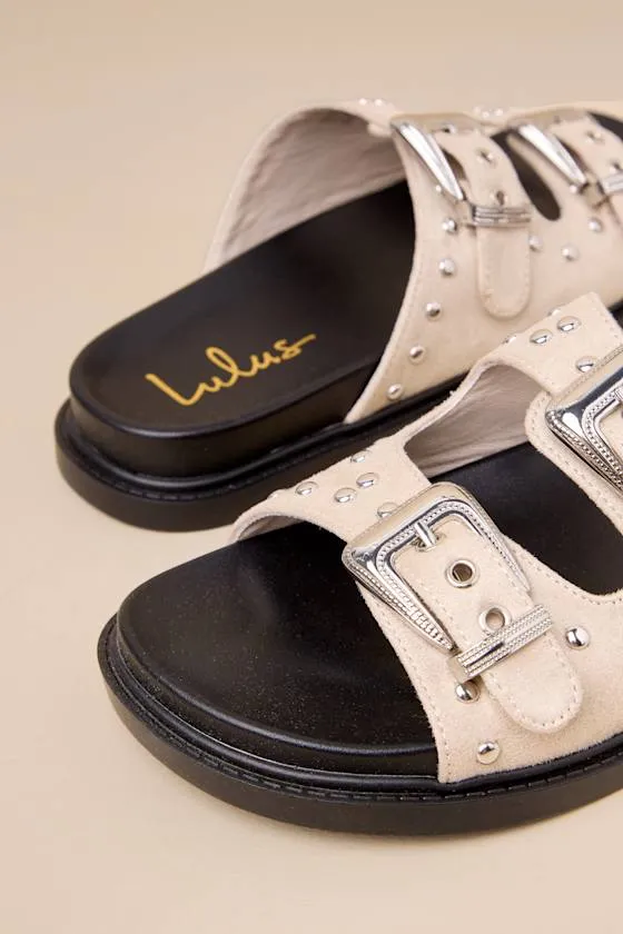 Jadah Bone Suede Studded Buckle Slide Sandals sold by Lulus product image thumbnail 4