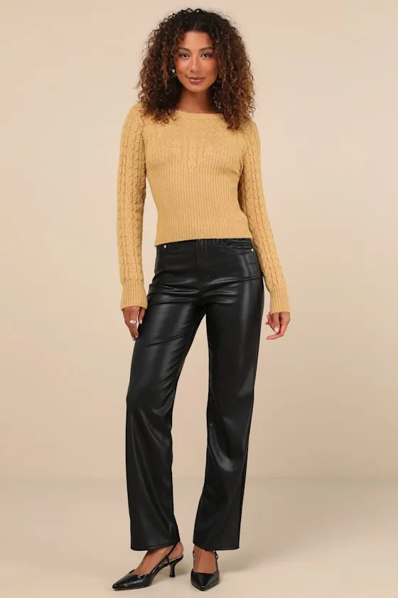 Cozy Aim Mustard Yellow Cable Knit Ribbed Sweater Top sold by Lulus
