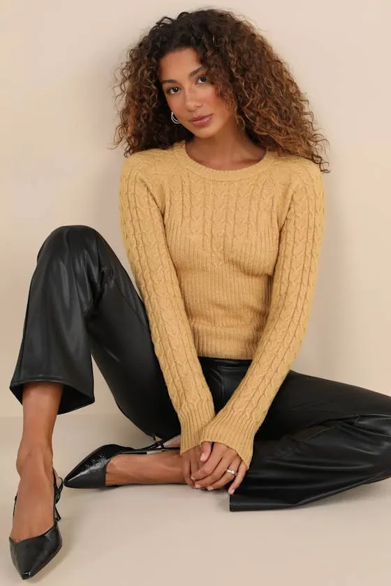 Cozy Aim Mustard Yellow Cable Knit Ribbed Sweater Top sold by Lulus product image thumbnail 4