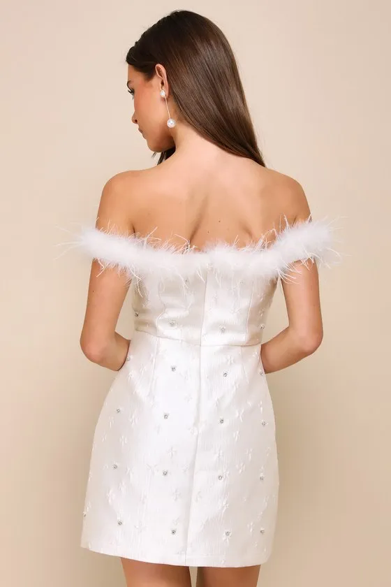 Charming Always Ivory Floral Jacquard Feather Mini Dress sold by Lulus product image thumbnail 2