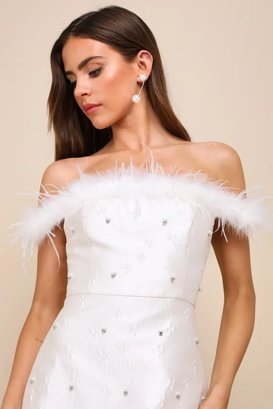 Charming Always Ivory Floral Jacquard Feather Mini Dress sold by Lulus product image thumbnail 4