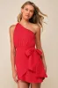 Forever Summer Red One-Shoulder Faux Wrap Mini Dress sold by Lulus