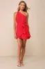 Forever Summer Red One-Shoulder Faux Wrap Mini Dress sold by Lulus
