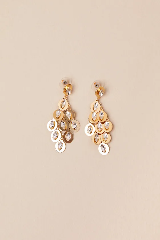 Noteworthy Sparkle Gold Rhinestone Drop Earrings sold by Lulus product image thumbnail 3