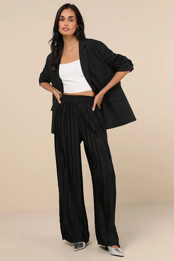 Majorly Envied Black Pleated Wide-Leg Pants sold by Lulus