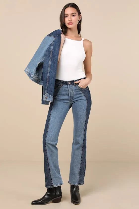 Wedgie Boot Medium Wash Denim High-Rise Jeans sold by Lulus