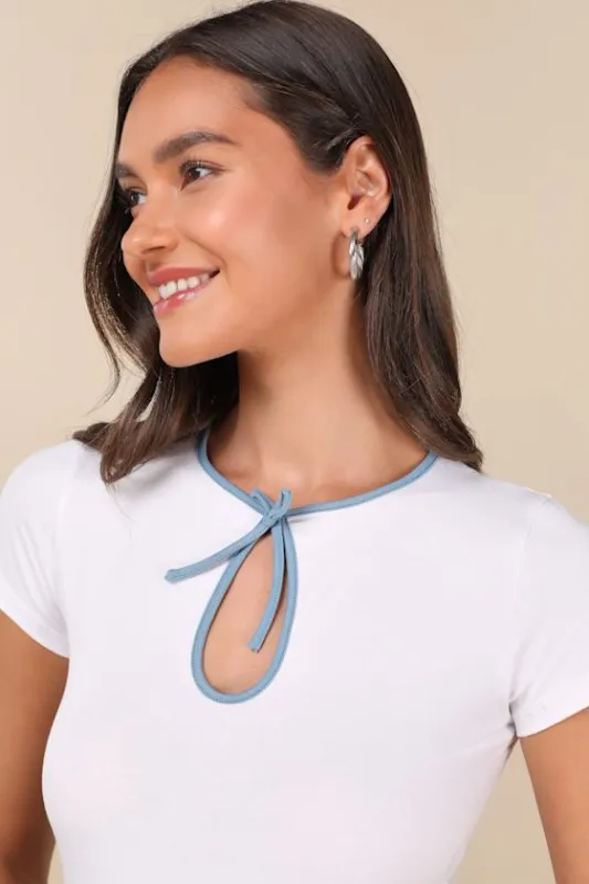 Monsel White Keyhole Cutout Short Sleeve Top sold by Lulus