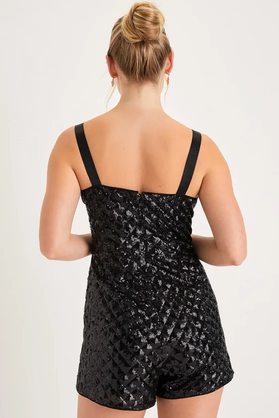 Alluring Glow Black Sequin Sleeveless Bustier Romper sold by Lulus product image thumbnail 3