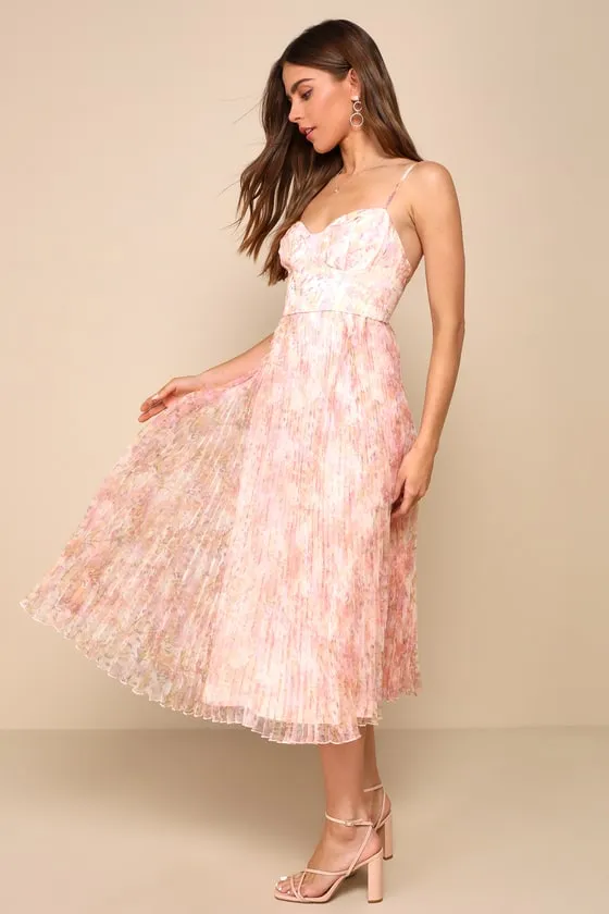 Finest Endeavor Blush Pink Floral Pleated Bustier Midi Dress sold by Lulus product image thumbnail 2