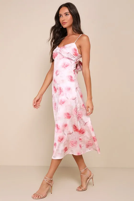 Easily Radiant Pink Floral Print Tie-Back Midi Dress sold by Lulus product image thumbnail 2