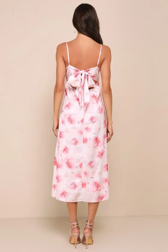 Easily Radiant Pink Floral Print Tie-Back Midi Dress sold by Lulus product image thumbnail 3