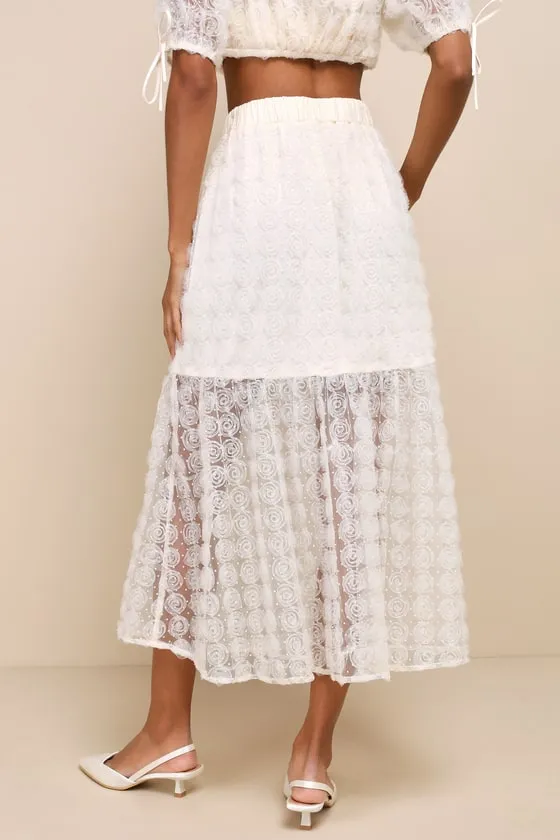 Ideal Adoration Cream Tulle Swiss Dot Rosette Midi Skirt sold by Lulus product image thumbnail 3