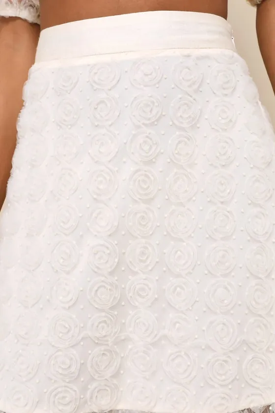 Ideal Adoration Cream Tulle Swiss Dot Rosette Midi Skirt sold by Lulus product image thumbnail 4