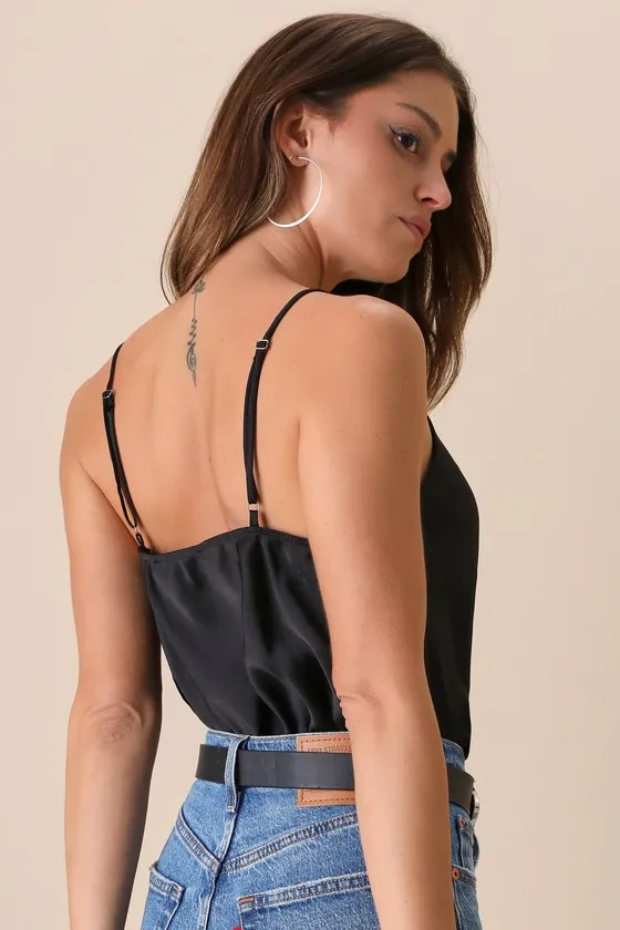 Emmerson Black Satin Sleeveless Cowl Neck Bodysuit sold by Lulus product image thumbnail 3