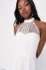 Positively Precious White Floral Mesh Tiered Halter Midi Dress sold by Lulus