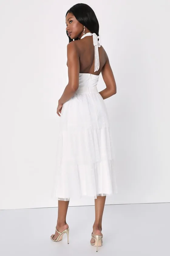 Positively Precious White Floral Mesh Tiered Halter Midi Dress sold by Lulus product image thumbnail 4
