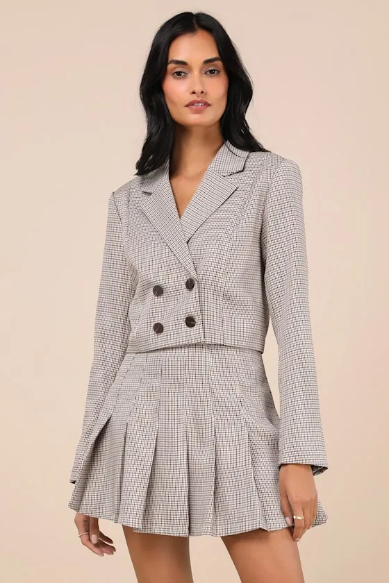 Convincingly Poised Brown Plaid Pleated Mini Skirt sold by Lulus product image thumbnail 3