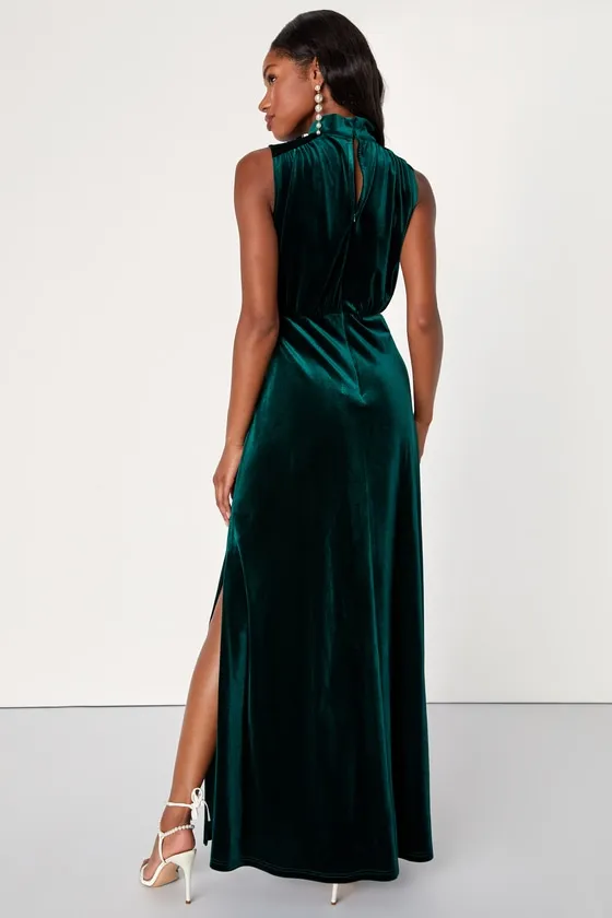Classic Elegance Emerald Velvet Sleeveless Mock Neck Maxi Dress sold by Lulus product image thumbnail 2