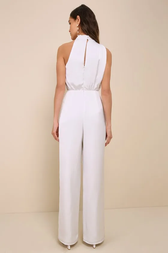 Stunning Promise White Satin Asymmetrical Wide-Leg Jumpsuit sold by Lulus product image thumbnail 3